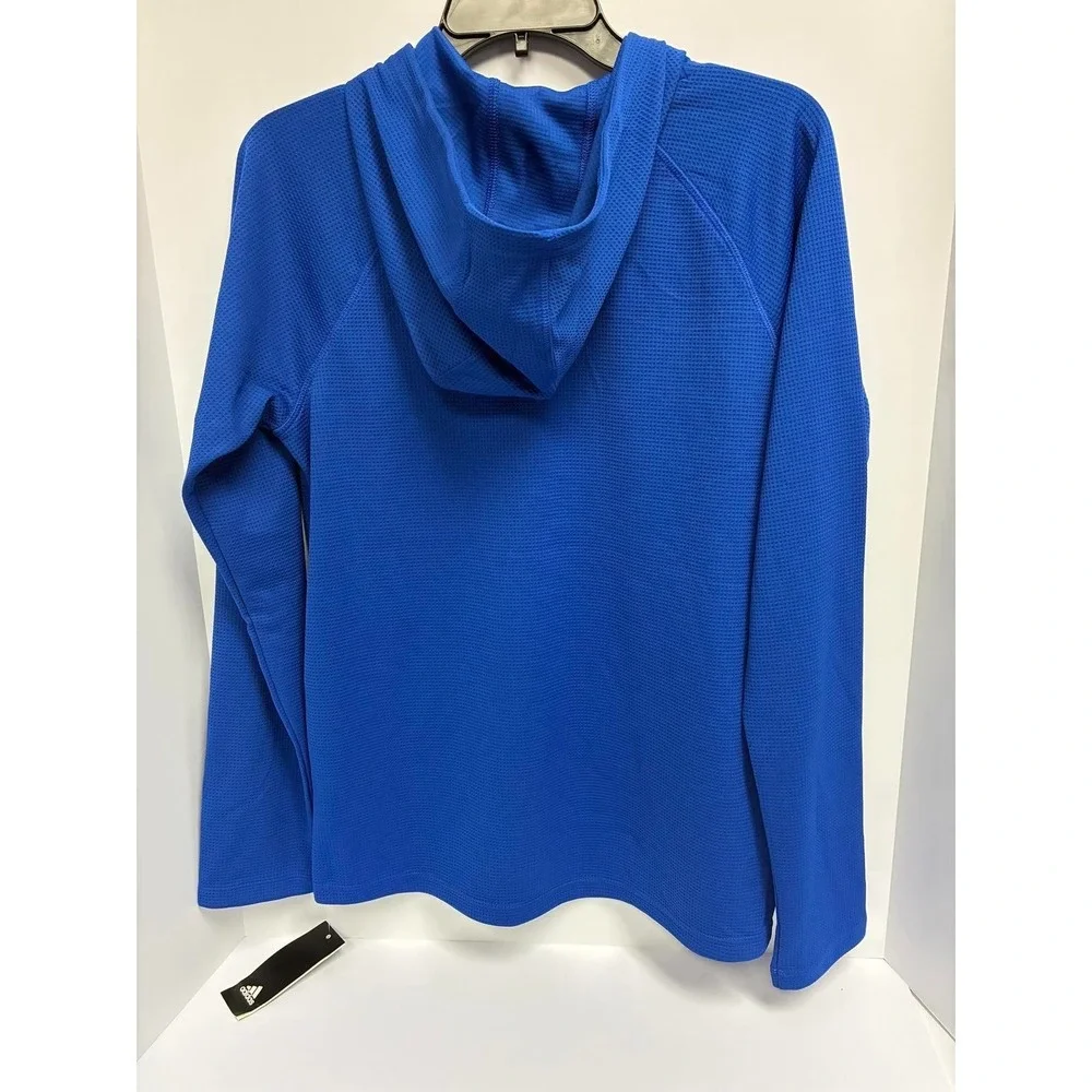 B18-Adidas Boys Blue Pullover L/S Hooded Shirt Sz M  Blue Yellow Blue Warriors